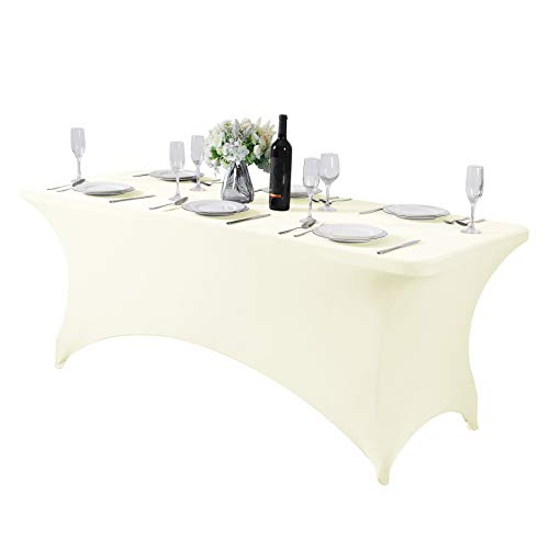 Spandex-Tischdecke für 1,8 m Tisch, universal, dehnbar, für Partys, Bankette, Hochzeiten und Veranstaltungen, elfenbeinfarben von Hezuzo