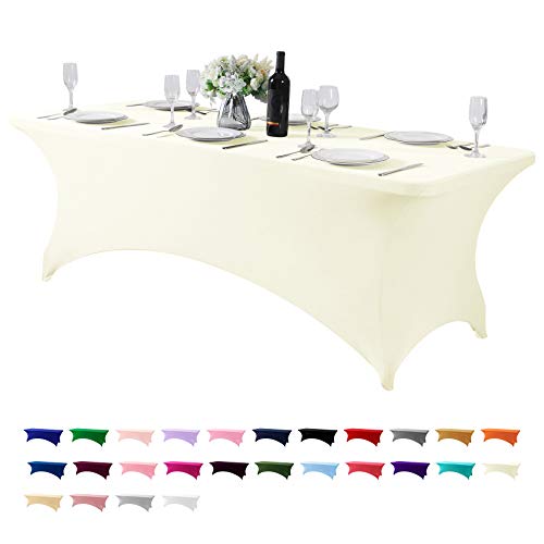 Spandex-Tischdecke für 2,4 m Tisch, universal, dehnbar, für Partys, Bankette, Hochzeiten und Veranstaltungen, elfenbeinfarben von Hezuzo