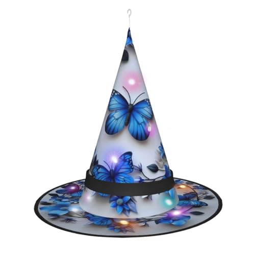 Hgvcse Halloweenblue Schmetterlinge Hexenhut Party Led Steeple Top Kostüm Zubehör Weihnachten Geburtstag Faltbar Spitz von Hgvcse