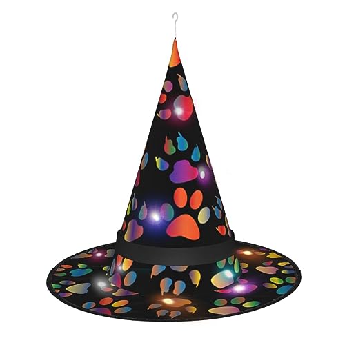 Hgvcse Halloweenbunter Hundepfoten-Hexenhut, Party, LED-Glockenform, Kostüm, Zubehör, Weihnachten, Geburtstag, faltbar, spitz Hgvcse Halloweenbunter Hundepfoten-Hexenhut, Party, LED-Glockenform, Kostüm, Zubehör, Weihnachten, Geburtstag, faltbar, spitz von Hgvcse