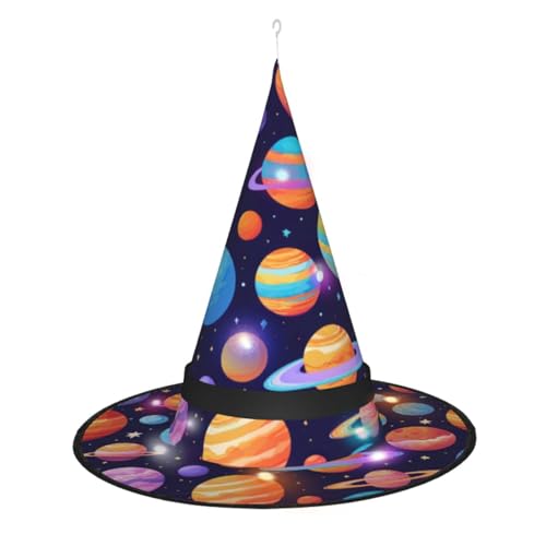 Hgvcse Halloweenplanet Muster Hexenhut Party Led Steeple Top Kostüm Zubehör Weihnachten Geburtstag Faltbar Spitz von Hgvcse
