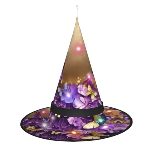 Hgvcse Halloweenpurple Schmetterling Hexenhut Party Led Steeple Top Kostüm Zubehör Weihnachten Geburtstag Faltbar Spitz von Hgvcse