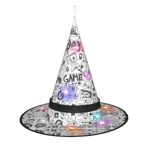 Hgvcse Halloweenvideo-Spiel für Jungen, Hexenhut, Party, LED-Stureple, Kostüm, Zubehör, Weihnachten, Geburtstag, faltbar, spitz Hgvcse Halloweenvideo-Spiel für Jungen, Hexenhut, Party, LED-Stureple, Kostüm, Zubehör, Weihnachten, Geburtstag, faltbar, spitz von Hgvcse
