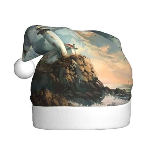 Hgvcse Weihnachtlicher Weihnachtsmann-Leuchtturm-Hintergrund, Hüte für Erwachsene, Elfe, lustig, lustig, festlich, Party, Verkleidung, Winterdekoration von Hgvcse