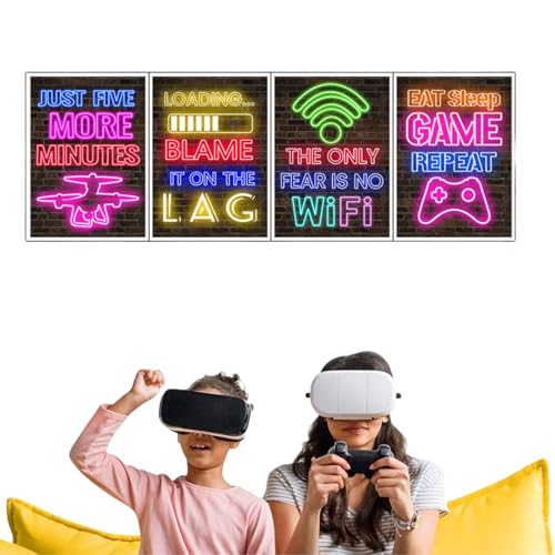 4 Stück Gaming Zimmer Deko Bilder, Gaming Zimmer Deko Bilder Poster Wand für Gamer Jugendzimmer Wandbilder Set Wohnzimmer Gaming Poster für Gamer Jugendzimmer Kinderzimmer Junge Teenager von HhBdy