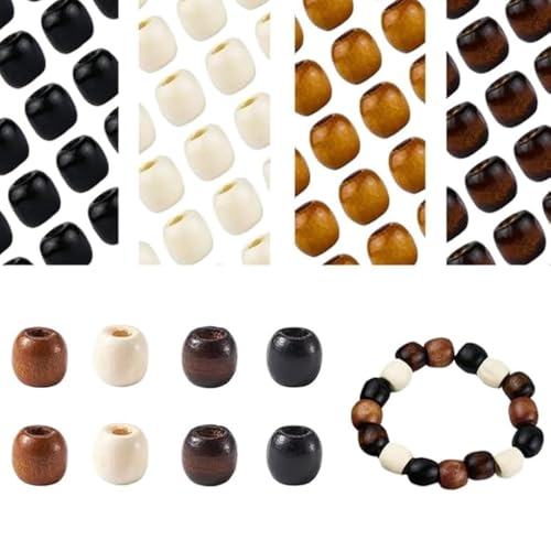 440 Stück Holzperlen mit großem Loch, 4 Farbe Holz Abstandsperlen 12x11mm Natürliche Ovale Holzperlen Holz Bastelperlen Retro Haar Perlen Braids für DIY Schmuck Herstellun Bastelarbeiten von HhBdy