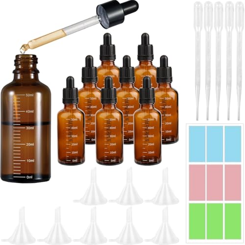 HhBdy 8 Stück Pipettenflasche 50ml, Anti-UV Tropfflasche aus Braunglas, mit 8 Trichter 5 Tropfer 1 Aufkleber, Braunglasflasche Ätherische Öle Parfümöle, Flüssigfarbstoffe HhBdy 8 Stück Pipettenflasche 50ml, Anti-UV Tropfflasche aus Braunglas, mit 8 Trichter 5 Tropfer 1 Aufkleber, Braunglasflasche Ätherische Öle Parfümöle, Flüssigfarbstoffe von HhBdy