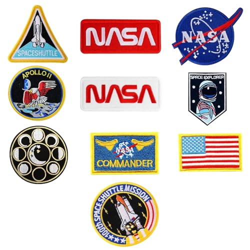 Patches zum Aufbügeln 10 Stück Bügelpatches Aufnäher Mit Astronautenmuster, Aufnäher Mit USA Flagge, NASA Patches, für Kleidung, Handarbeiten, Individuelle Abzeichen von HhBdy