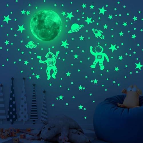 Sternenhimmel Aufkleber Leuchtend Fluoreszierende Aufkleber Wasserdicht Leuchtsterne Kinderzimme Selbstklebend Leuchtaufkleber Kinderzimmer Wandsticker Leuchtender Astronaut für Schlafzimmerdekoration von HhBdy
