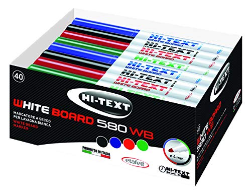 Hi-Text 580 White Board 40 Marker, Rundspitze, 4 Farben sortiert: blau, schwarz, rot, grün von Hi-Text