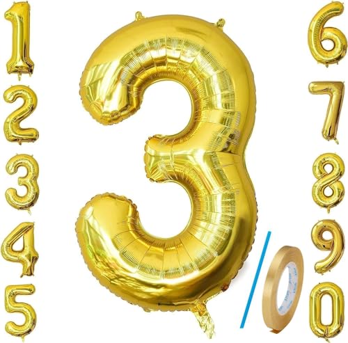 101,6 cm große Zahlenballons 3, Jumbo-Digital-Folien-Mylar-Ballon für Geburtstagsparty, Hochzeit, Jahrestag, Feier, Dekoration von HiAoey