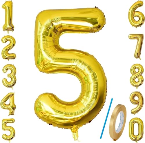 101,6 cm große Zahlenballons 5, Jumbo-Digital-Folien-Mylar-Ballon für Geburtstagsparty, Hochzeit, Jahrestag, Feier, Dekoration von HiAoey