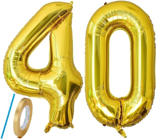 Luftballons mit Zahl 40, Gold, 101,6 cm, Jumbo-Digital-Folie, Mylar-Ballon für Geburtstagsparty, Hochzeit, Jahrestag, Feier, Dekoration von HiAoey