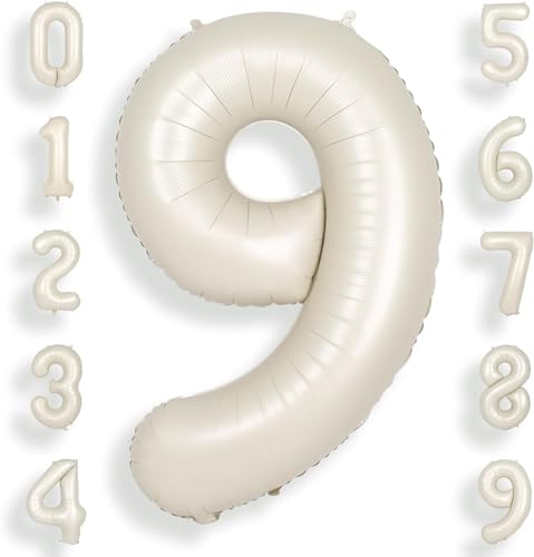 Luftballons mit Zahl 9, cremefarben, 101,6 cm, Jumbo-Digital-Folie, Mylar-Ballon für Geburtstagsparty, Hochzeit, Jahrestag, Feier, Dekoration von HiAoey