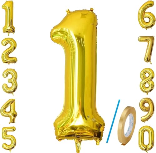 Number 1 Balloons Gold 40 inch, Jumbo Digital Foil Mylar Balloon for Birthday Party Wedding Anniversary Celebration Decoration Number 1 Balloons Gold 40 inch, Jumbo Digital Foil Mylar Balloon for Birthday Party Wedding Anniversary Celebration Decoration von HiAoey