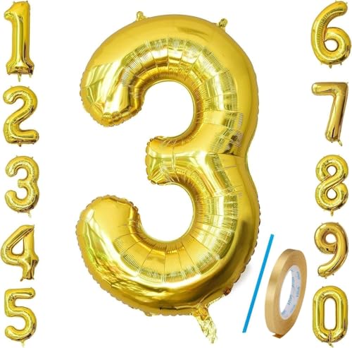 Number 3 Balloons Gold 40 inch, Jumbo Digital Foil Mylar Balloon for Birthday Party Wedding Anniversary Celebration Decoration Number 3 Balloons Gold 40 inch, Jumbo Digital Foil Mylar Balloon for Birthday Party Wedding Anniversary Celebration Decoration von HiAoey