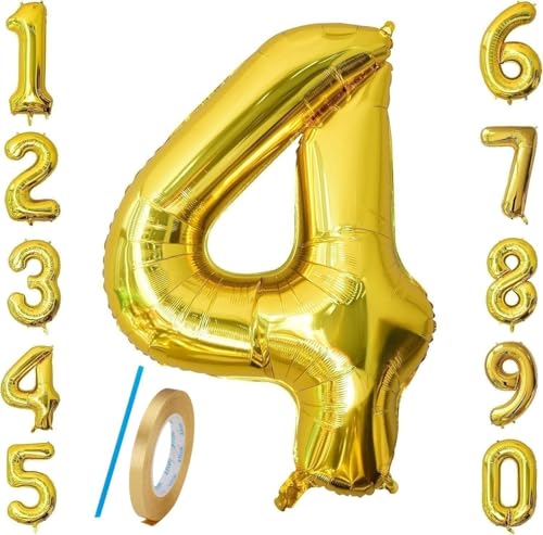 Number 4 Balloons Gold 40 inch, Jumbo Digital Foil Mylar Balloon for Birthday Party Wedding Anniversary Celebration Decoration Number 4 Balloons Gold 40 inch, Jumbo Digital Foil Mylar Balloon for Birthday Party Wedding Anniversary Celebration Decoration von HiAoey