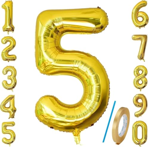 Number 5 Balloons Gold 40 inch, Jumbo Digital Foil Mylar Balloon for Birthday Party Wedding Anniversary Celebration Decoration Number 5 Balloons Gold 40 inch, Jumbo Digital Foil Mylar Balloon for Birthday Party Wedding Anniversary Celebration Decoration von HiAoey