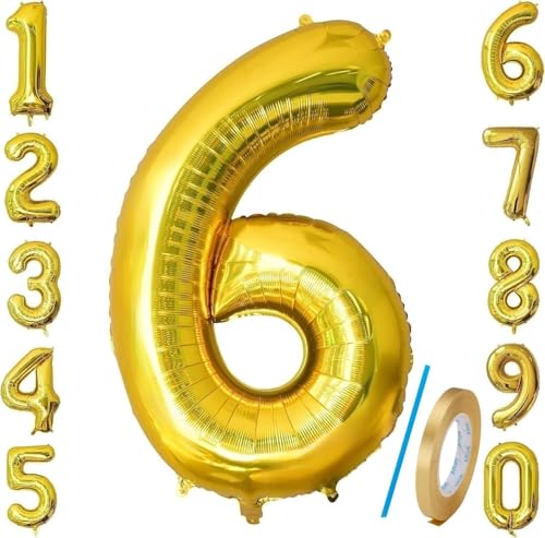 Number 6 Balloons Gold 40 inch, Jumbo Digital Foil Mylar Balloon for Birthday Party Wedding Anniversary Celebration Decoration Number 6 Balloons Gold 40 inch, Jumbo Digital Foil Mylar Balloon for Birthday Party Wedding Anniversary Celebration Decoration von HiAoey