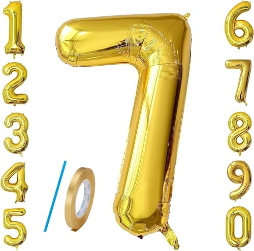 Number 7 Balloons Gold 40 inch, Jumbo Digital Foil Mylar Balloon for Birthday Party Wedding Anniversary Celebration Decoration Number 7 Balloons Gold 40 inch, Jumbo Digital Foil Mylar Balloon for Birthday Party Wedding Anniversary Celebration Decoration von HiAoey