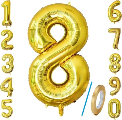 Number 8 Balloons Gold 40 inch, Jumbo Digital Foil Mylar Balloon for Birthday Party Wedding Anniversary Celebration Decoration Number 8 Balloons Gold 40 inch, Jumbo Digital Foil Mylar Balloon for Birthday Party Wedding Anniversary Celebration Decoration von HiAoey