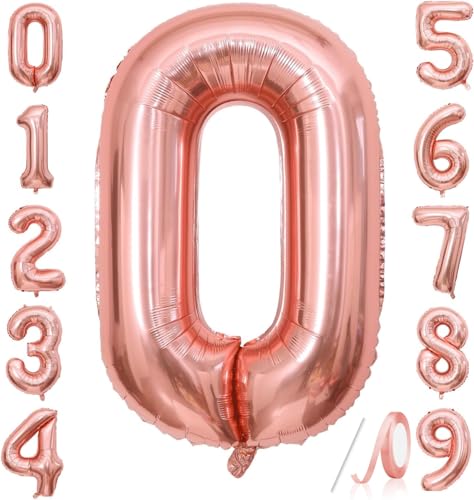Zahlenballons, Roségold, 101,6 cm, Jumbo-Folie, Mylar-Ballon für Geburtstagsfeier, Hochzeit, Jahrestag, Feier, Dekoration (Roségold 0) von HiAoey