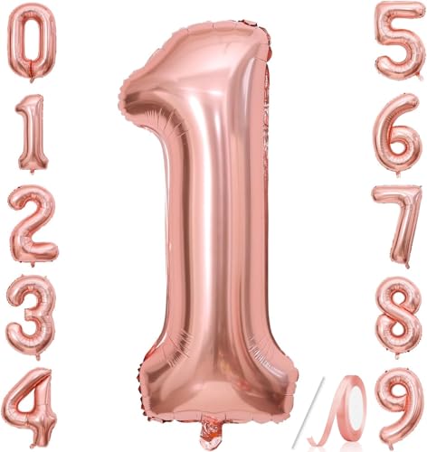 Zahlenballons, Roségold, 101,6 cm, Jumbo-Folie, Mylar-Ballon für Geburtstagsfeier, Hochzeit, Jahrestag, Feier, Dekoration (Roségold 1) von HiAoey