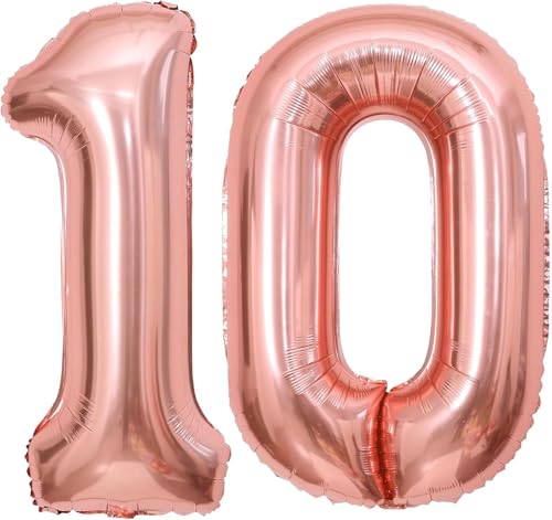Zahlenballons, Roségold, 101,6 cm, Jumbo-Folie, Mylar-Ballon für Geburtstagsfeier, Hochzeit, Jahrestag, Feier, Dekoration (Roségold 10) von HiAoey