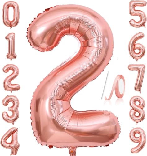 Zahlenballons, Roségold, 101,6 cm, Jumbo-Folie, Mylar-Ballon für Geburtstagsfeier, Hochzeit, Jahrestag, Feier, Dekoration (Roségold 2) von HiAoey