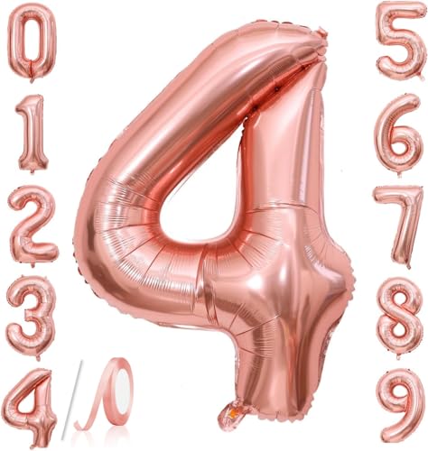 Zahlenballons, Roségold, 101,6 cm, Jumbo-Folie, Mylar-Ballon für Geburtstagsfeier, Hochzeit, Jahrestag, Feier, Dekoration (Roségold 4) von HiAoey