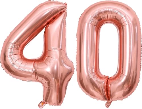 Zahlenballons, Roségold, 101,6 cm, Jumbo-Folie, Mylar-Ballon für Geburtstagsfeier, Hochzeit, Jahrestag, Feier, Dekoration (Roségold 40) von HiAoey