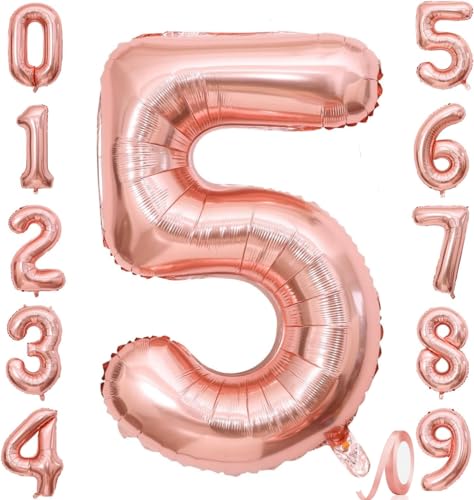 Zahlenballons, Roségold, 101,6 cm, Jumbo-Folie, Mylar-Ballon für Geburtstagsfeier, Hochzeit, Jahrestag, Feier, Dekoration (Roségold 5) von HiAoey