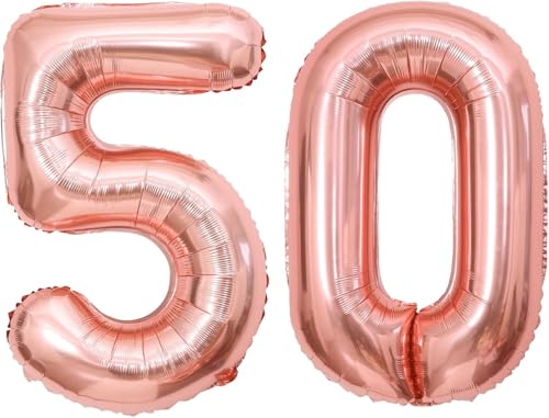 Zahlenballons, Roségold, 101,6 cm, Jumbo-Folie, Mylar-Ballon für Geburtstagsfeier, Hochzeit, Jahrestag, Feier, Dekoration (Roségold 50) von HiAoey