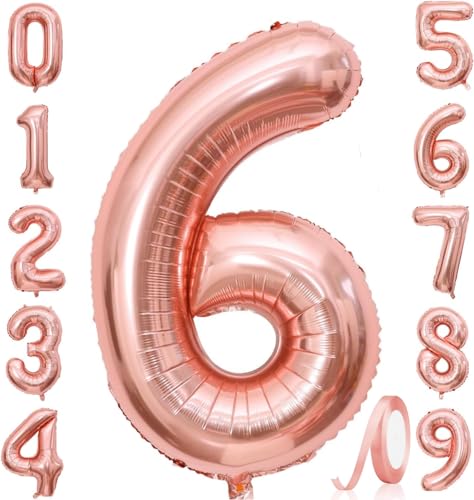 Zahlenballons, Roségold, 101,6 cm, Jumbo-Folie, Mylar-Ballon für Geburtstagsfeier, Hochzeit, Jahrestag, Feier, Dekoration (Roségold 6) von HiAoey