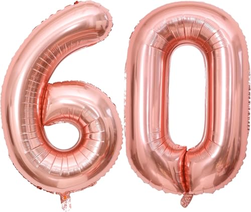 Zahlenballons, Roségold, 101,6 cm, Jumbo-Folie, Mylar-Ballon für Geburtstagsfeier, Hochzeit, Jahrestag, Feier, Dekoration (Roségold 60) von HiAoey