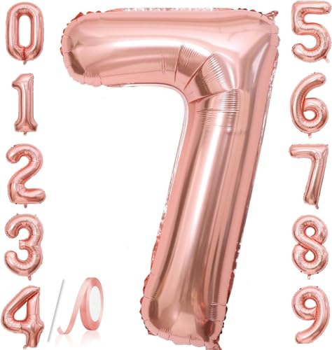 Zahlenballons, Roségold, 101,6 cm, Jumbo-Folie, Mylar-Ballon für Geburtstagsfeier, Hochzeit, Jahrestag, Feier, Dekoration (Roségold 7) von HiAoey