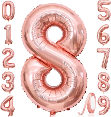 Zahlenballons, Roségold, 101,6 cm, Jumbo-Folie, Mylar-Ballon für Geburtstagsfeier, Hochzeit, Jahrestag, Feier, Dekoration (Roségold 8) von HiAoey