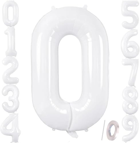 Zahlenballons, weiß, 101,6 cm, Jumbo-Folie, Mylar-Ballon für Geburtstagsfeier, Hochzeit, Jahrestag, Feier, Dekoration (Weiß 0) von HiAoey