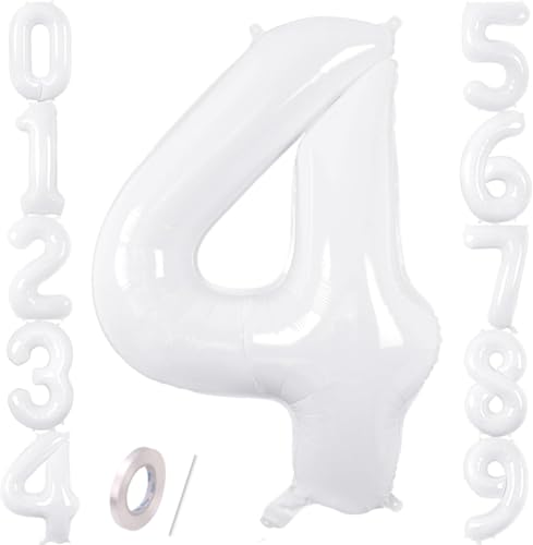 Zahlenballons, weiß, 101,6 cm, Jumbo-Folie, Mylar-Ballon für Geburtstagsfeier, Hochzeit, Jahrestag, Feier, Dekoration (Weiß 4) von HiAoey
