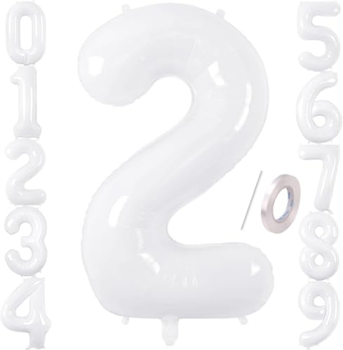 Zahlenballons, weiß, 101,6 cm, Jumbo-Folie, Mylar-Ballon für Geburtstagsfeier, Hochzeit, Jahrestag, Feier, Dekoration (weiß 2) von HiAoey
