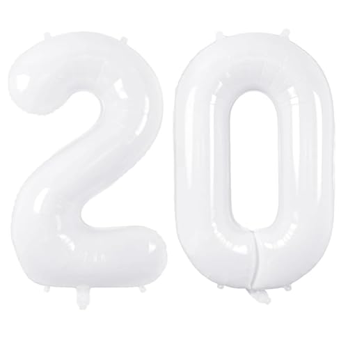Zahlenballons, weiß, 101,6 cm, Jumbo-Folie, Mylar-Ballon für Geburtstagsfeier, Hochzeit, Jahrestag, Feier, Dekoration (weiß 20) von HiAoey
