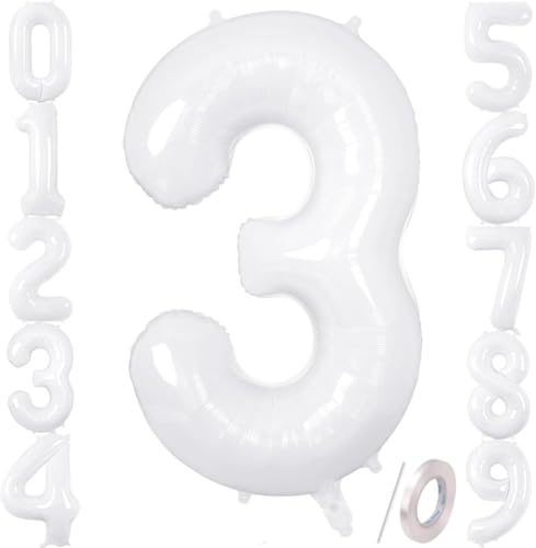 Zahlenballons, weiß, 101,6 cm, Jumbo-Folie, Mylar-Ballon für Geburtstagsfeier, Hochzeit, Jahrestag, Feier, Dekoration (weiß 3) von HiAoey