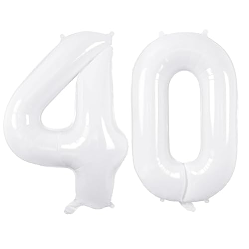 Zahlenballons, weiß, 101,6 cm, Jumbo-Folie, Mylar-Ballon für Geburtstagsfeier, Hochzeit, Jahrestag, Feier, Dekoration (weiß 40) von HiAoey
