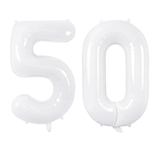 Zahlenballons, weiß, 101,6 cm, Jumbo-Folie, Mylar-Ballon für Geburtstagsfeier, Hochzeit, Jahrestag, Feier, Dekoration (weiß 50) von HiAoey