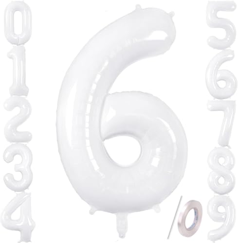 Zahlenballons, weiß, 101,6 cm, Jumbo-Folie, Mylar-Ballon für Geburtstagsfeier, Hochzeit, Jahrestag, Feier, Dekoration (weiß 6) von HiAoey