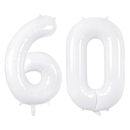 Zahlenballons, weiß, 101,6 cm, Jumbo-Folie, Mylar-Ballon für Geburtstagsfeier, Hochzeit, Jahrestag, Feier, Dekoration (weiß 60) von HiAoey