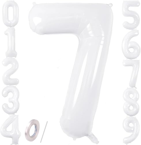 Zahlenballons, weiß, 101,6 cm, Jumbo-Folie, Mylar-Ballon für Geburtstagsfeier, Hochzeit, Jahrestag, Feier, Dekoration (weiß 7) von HiAoey