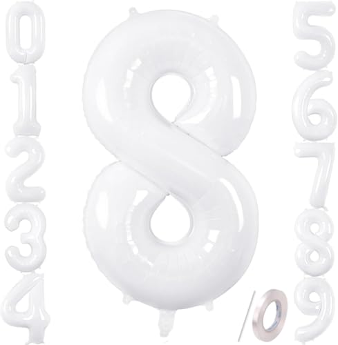Zahlenballons, weiß, 101,6 cm, Jumbo-Folie, Mylar-Ballon für Geburtstagsfeier, Hochzeit, Jahrestag, Feier, Dekoration (weiß 8) von HiAoey