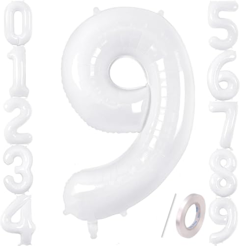 Zahlenballons, weiß, 101,6 cm, Jumbo-Folie, Mylar-Ballon für Geburtstagsfeier, Hochzeit, Jahrestag, Feier, Dekoration (weiß 9) von HiAoey