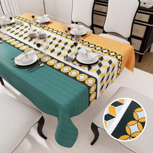 HiBeauty PRO Tischdecke Rechteckig, Wasserdicht, PVC, Esszimmer, Garten, Party, Hochzeiten, Streifen Orange-Grün, 140 x 200 cm von HiBeauty PRO
